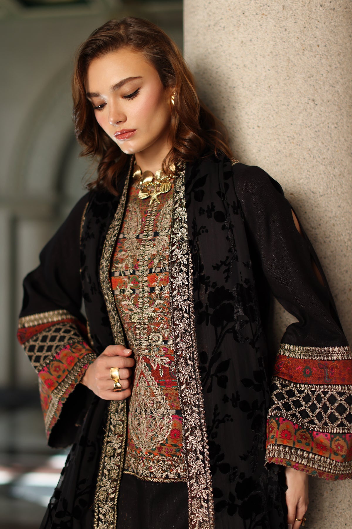 AAA Original by charizma brand stitched Peach Leather fabric with palachi Shawl 3-piece