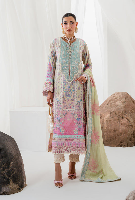 AA1 Original Crepesilk embroidered with adda work embellishement 3-piece with embedded silk dupata