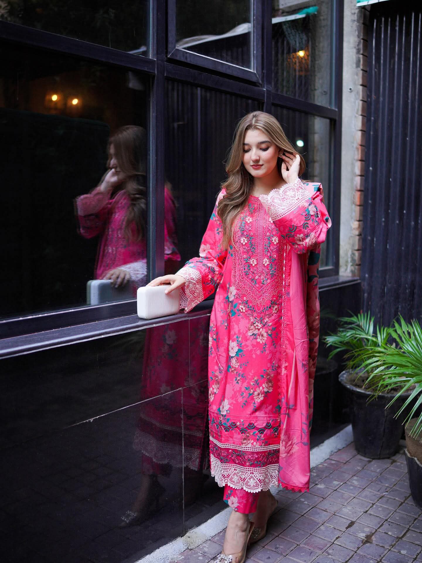 Aneela's original Linen fabric embroidered 3-piece suit