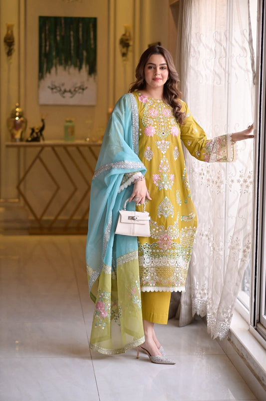Aneela’s Premium Embroidered Lawn Suit | Original Design with Cotton Net Dupatta