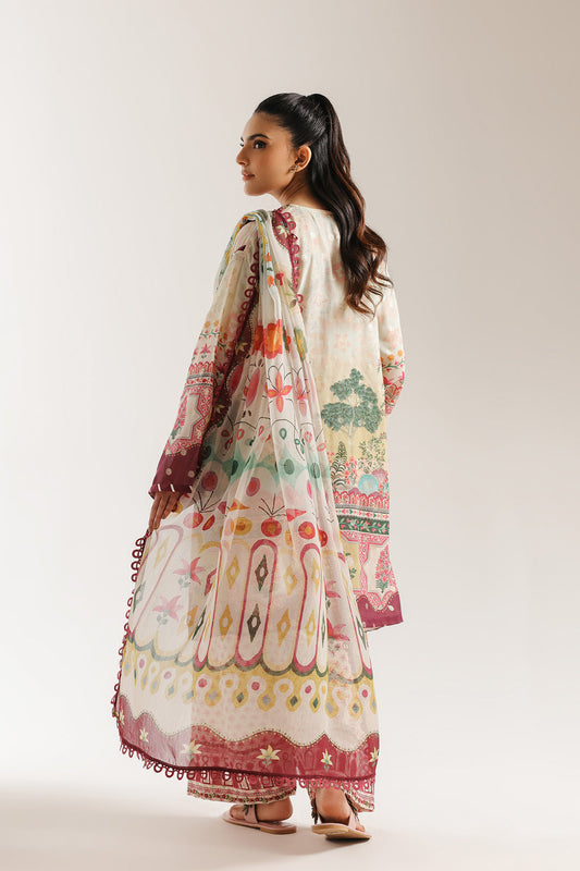 ETHNIC ORIGINAL 3-PIECE Summerwear pollylawn with chiffon dupatta farshi shalwar