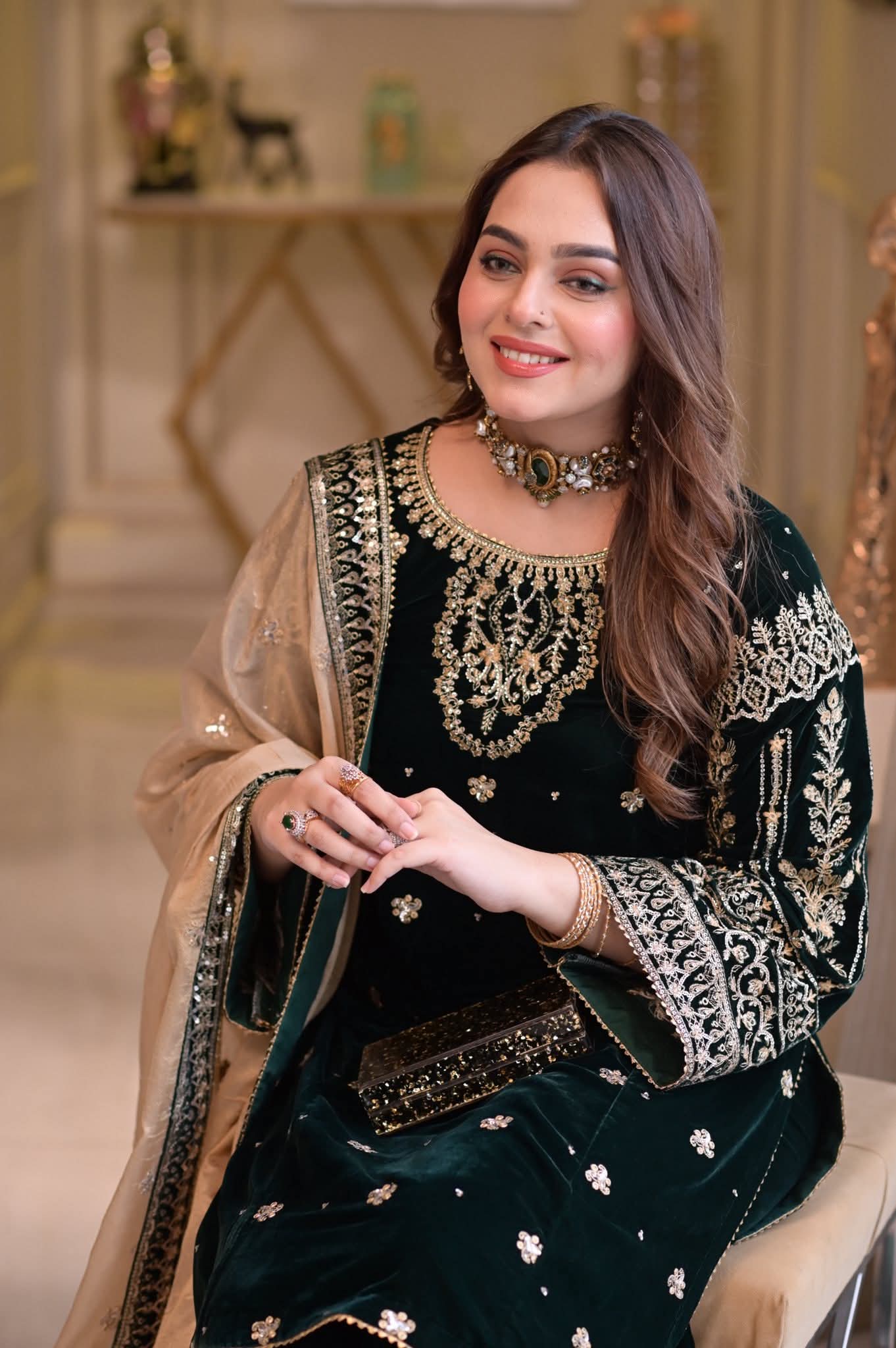 AAA Aneela's original velvet 3 piece suit with Masoori dupatta embroidered