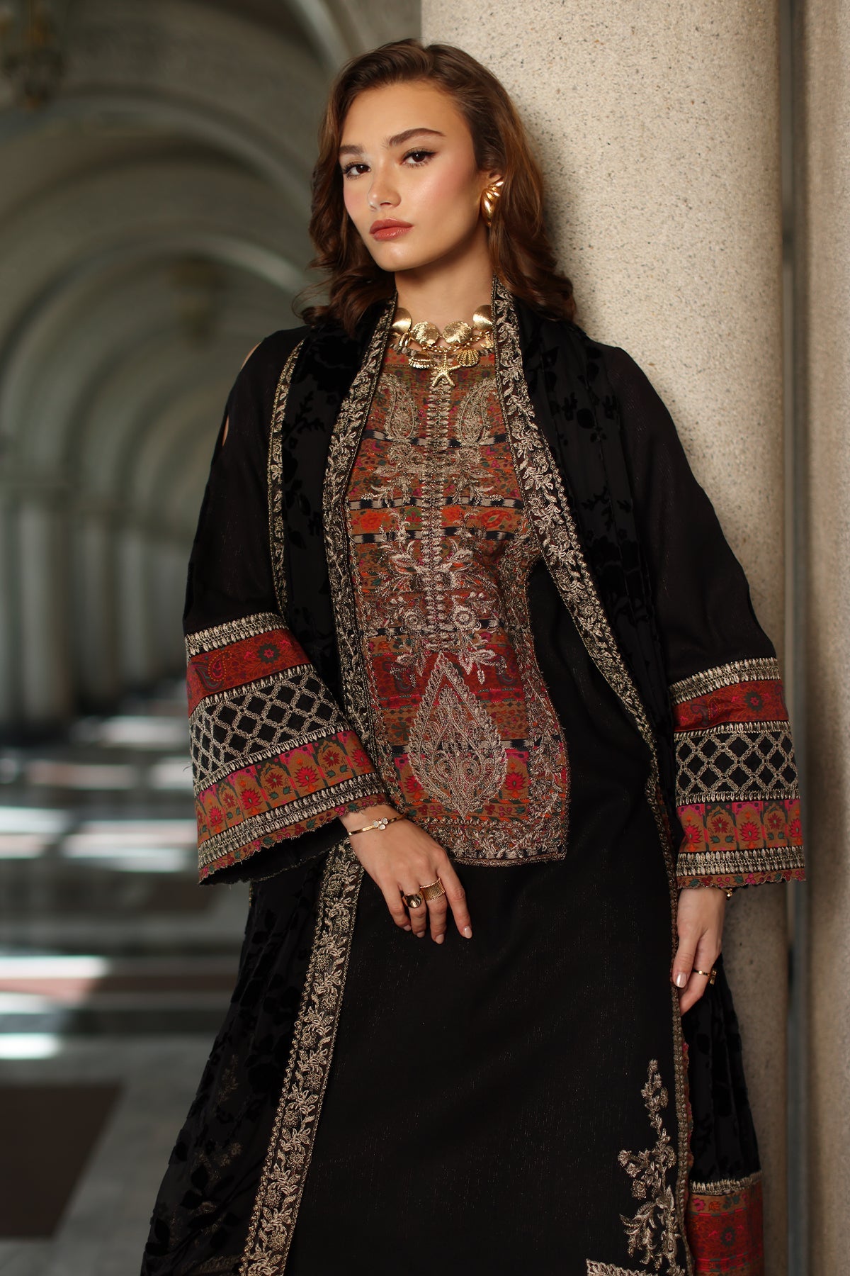 AAA Original by charizma brand stitched Peach Leather fabric with palachi Shawl 3-piece