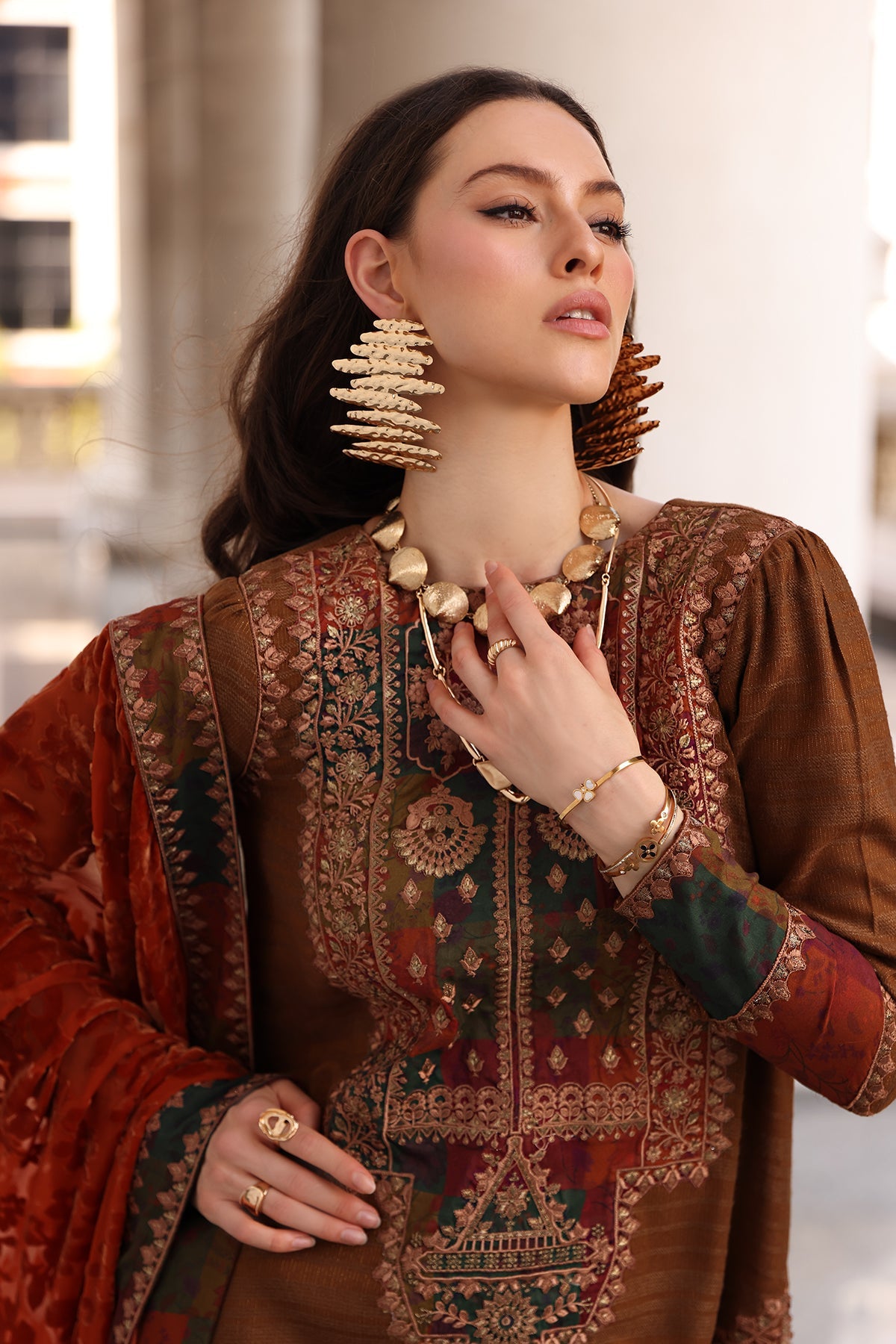 AAA Original by charizma brand stitched Peach Leather fabric with palachi Shawl 3-piece shirt length 45"