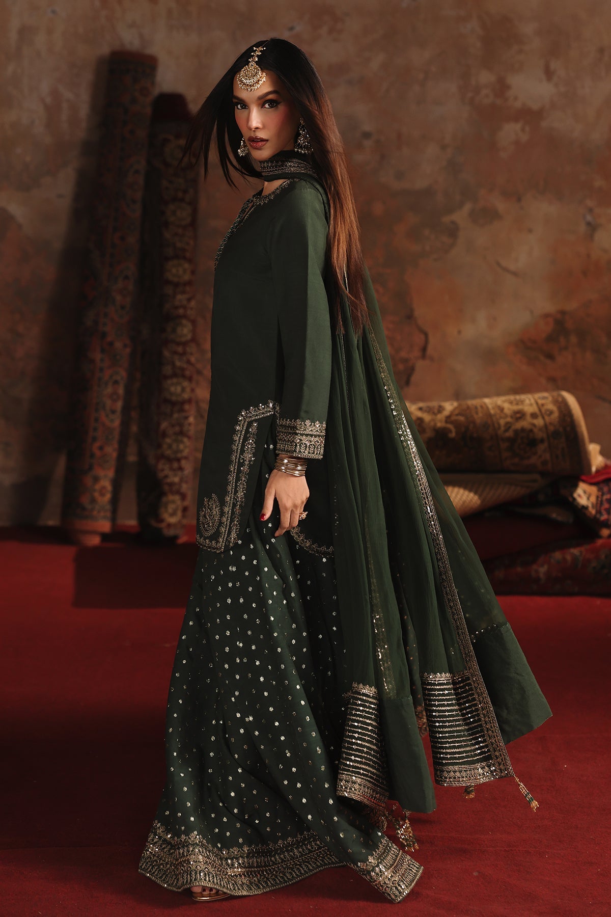 AAA Original by Charizma raw silk material with chiffon dupata fully embroidered suit
