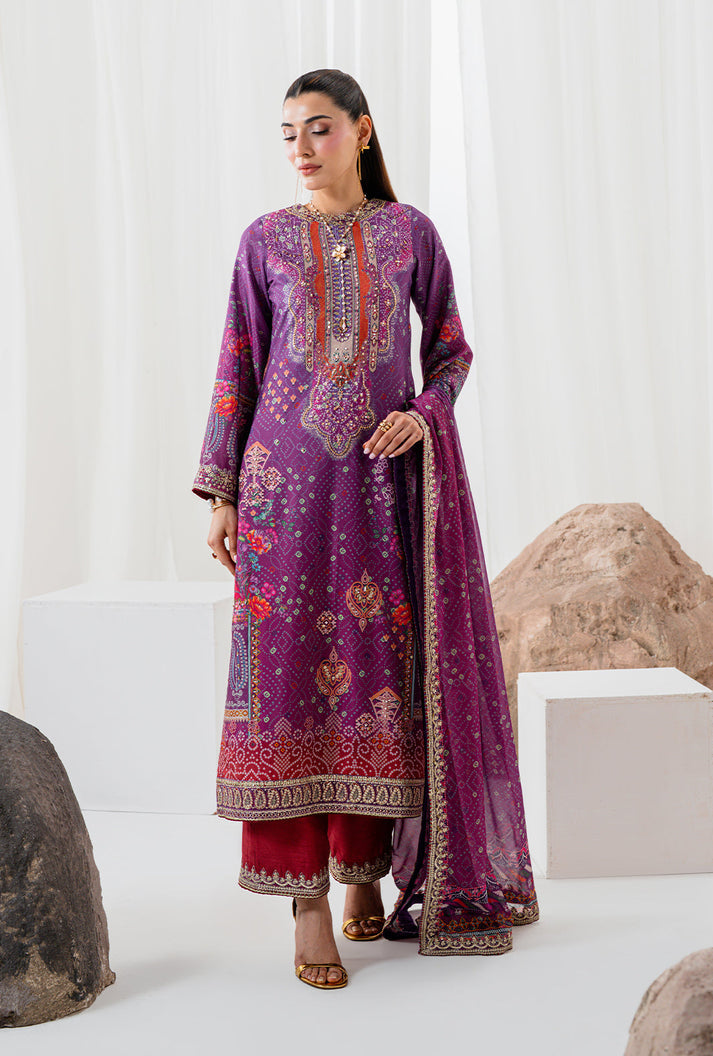 AA1 Original Crepesilk embroidered with adda work embellishement 3-piece with embedded silk dupata