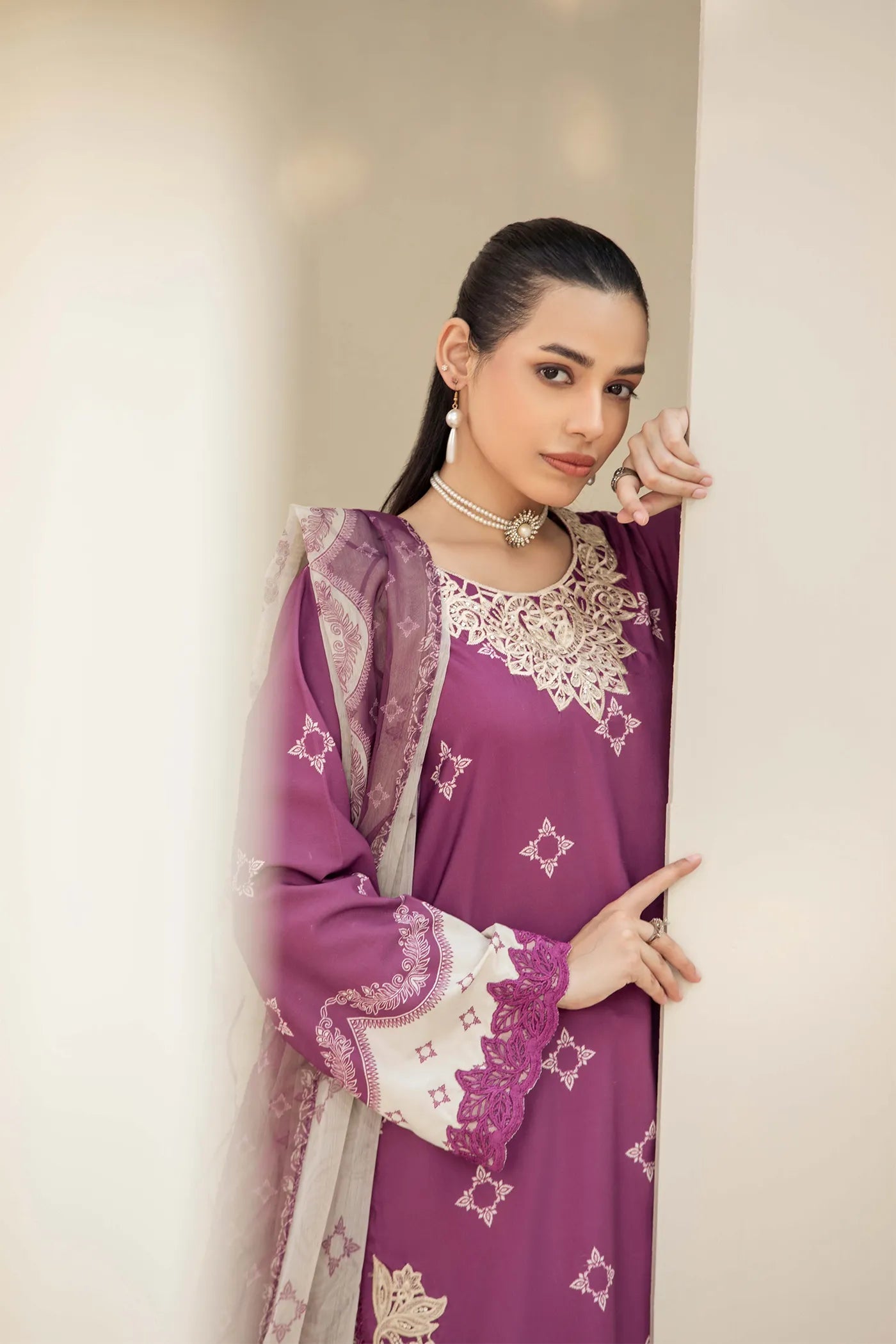 Slub fabric winter wear with chiffon dupata embroidered premium quality
