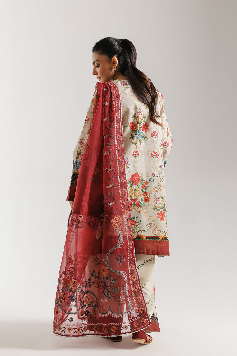ETHNIC ORIGINAL 3-PIECE Summerwear with organza dupatta farshi shalwar
