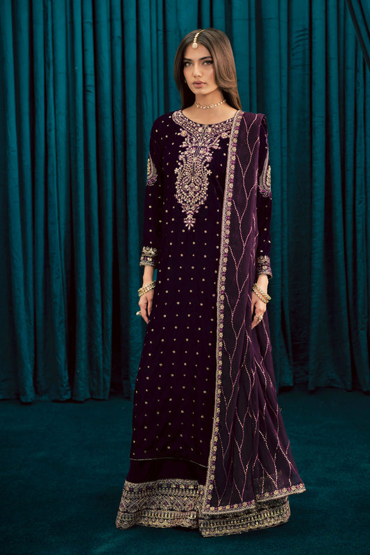 Batik brand original 3-piece with chiffon dupata trouser as well velvet