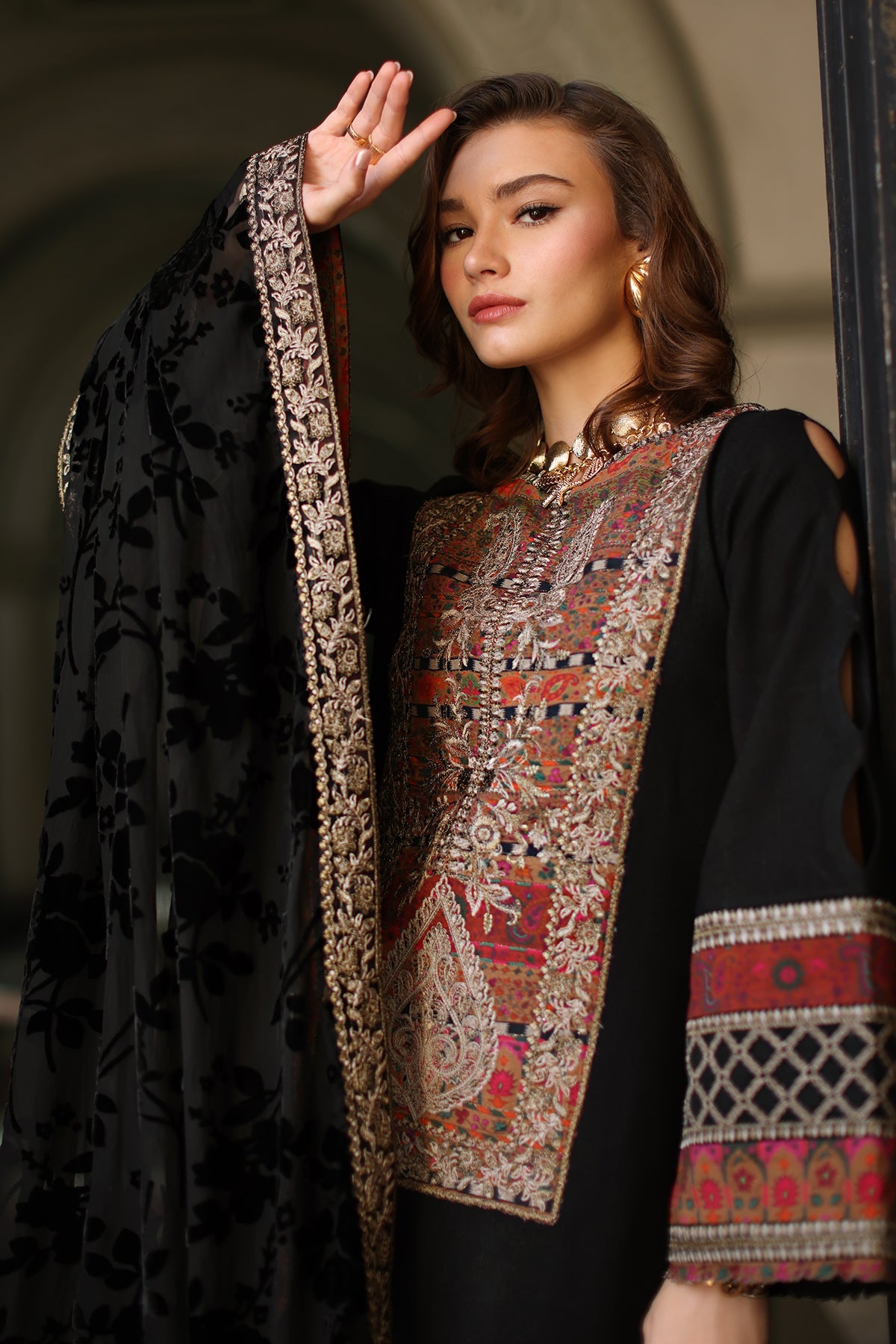 AAA Original by charizma brand stitched Peach Leather fabric with palachi Shawl 3-piece