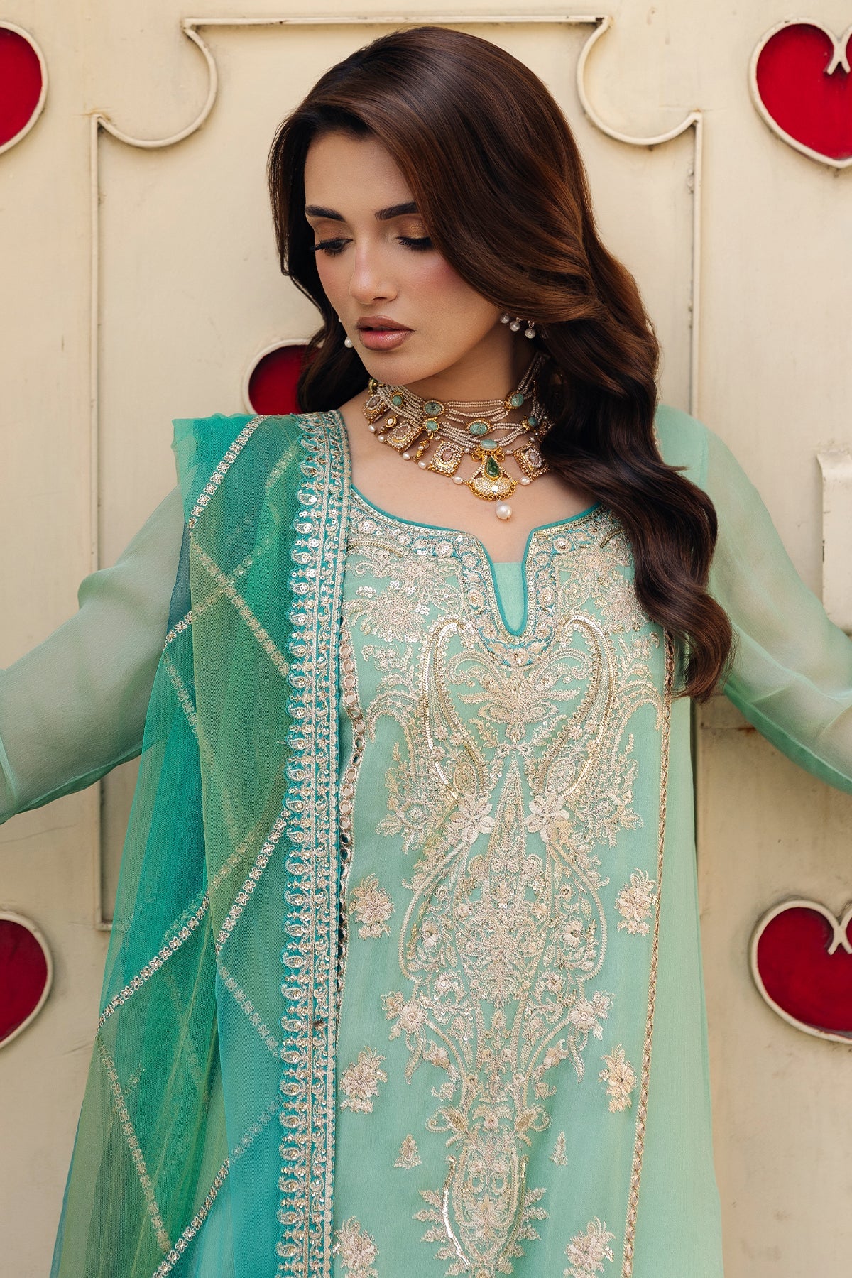 A1 Charizma brand Stitched original luxury embroidered Cline chiffon collection with organza dupata embroidered same like pic