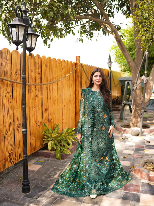 Aneela's original partywear shirt organza dupata chiffon trouser and lining lawn fabric