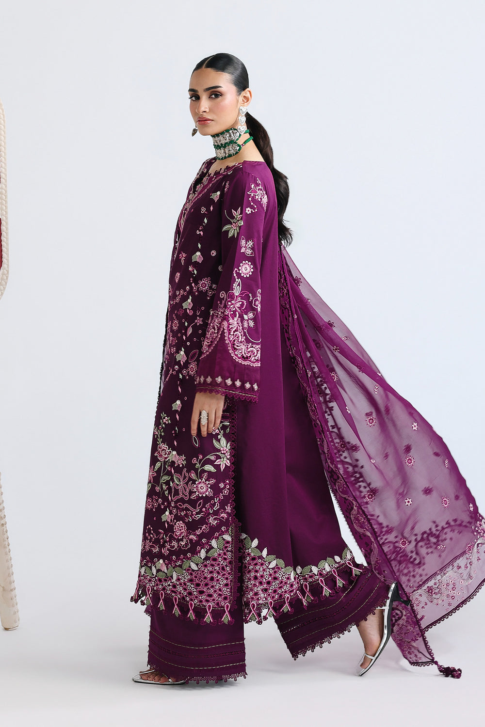 AA1 Original Qalamkar brand stitched 3-piece Luxury Lawn with Chiffon Dupatta Emberoidered embellished Dress.