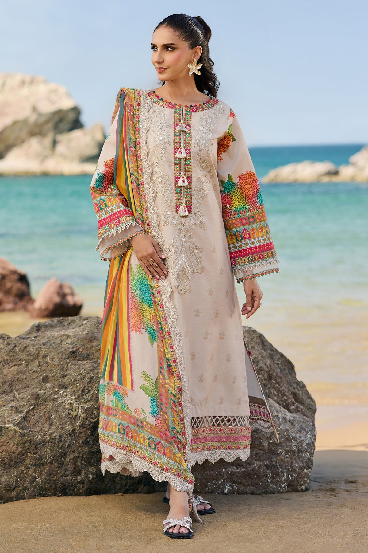 AA1 Charizma Original Brand stitched 3-piece lawn with chiffon dupata